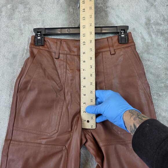Forever 21 Pants Womens Size XS Brown Faux Leather High Rise Wide Leg Cargo - Picture 3 of 12